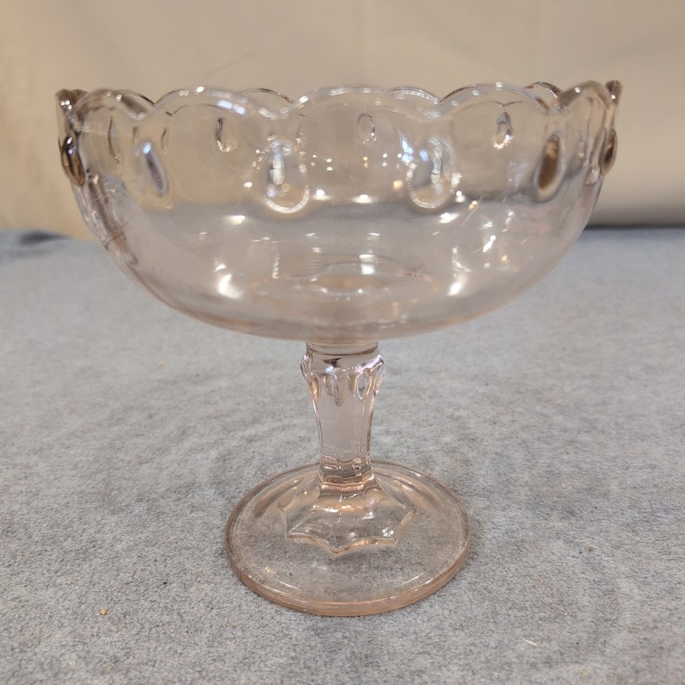 Indiana Glass Garland Teardrop Pink Pedestal Compote Bowl Scalloped Rim Vintage - Picture 1 of 6